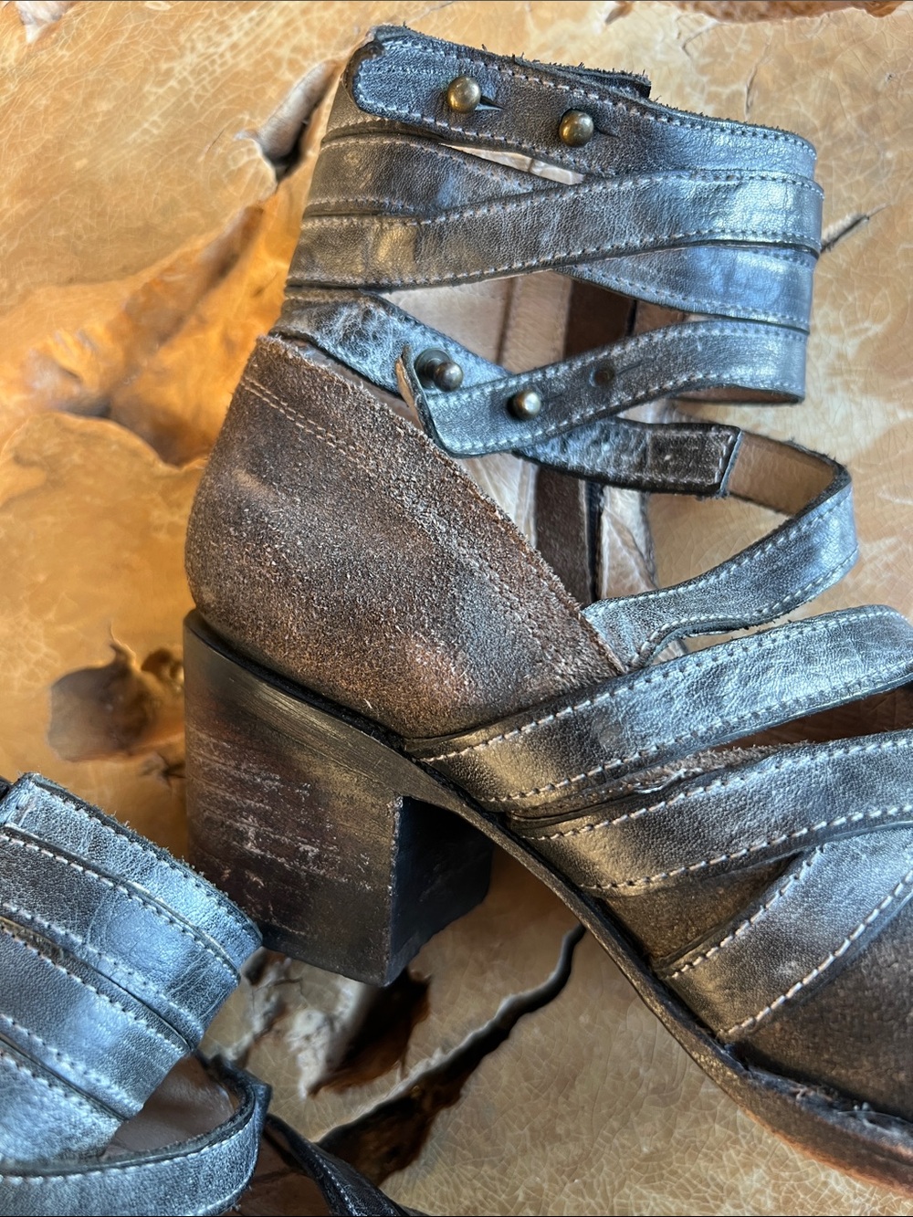 Freebird Grind Distressed Leather Ankle Boots in Brown Size 7 Zipper + Straps - Picture 14 of 16